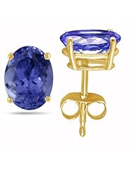2.14Ct Oval Tanzanite Earrings in 14k Yellow Gold