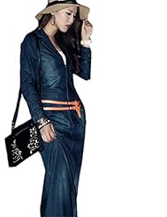 Denim Belted General Print Maxi Dress 