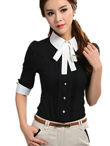 Women Summer Casual Tops Slim Short Sleeve Shirt Work Wear Office Blouse