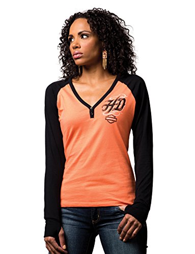 Harley-Davidson Womens Biker Zone H-D B&S Orange Henley