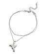 Fashion Ankle Bracelet ; 8.5L; Silver Metal with Clear Rhinestones; Hummingbird Charm; Lobster Clasp Closure