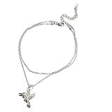 Fashion Ankle Bracelet ; 8.5L; Silver Metal with Clear Rhinestones; Hummingbird Charm; Lobster Clasp Closure