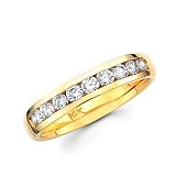 14k Gold Channel Set 9 Nine Round Diamond Wedding Ring Band 1/2ct
