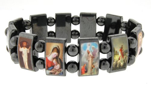 Magnetic Hematite Tanker Bracelet - Photos of Christian Icons.