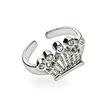 Eve's Addiction Sterling Silver Crown Jewels Cubic Zirconia Toe Ring