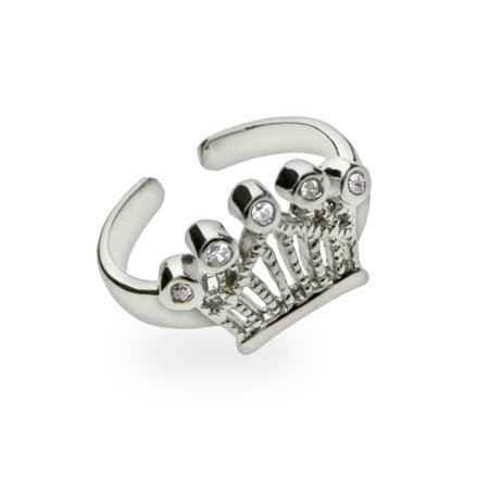 Eve's Addiction Sterling Silver Crown Jewels Cubic Zirconia Toe Ring