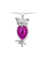 Original Star K (tm) Good Luck Owl Pendant with Pear Shape Created Pink Sapphire in 925 Sterling Silver