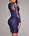Cfanny Women's Lace Nude Illusion See Through Sleeves Bodycon Dress,Royal Blue,Large