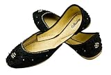 FREE ANKLET with Starlite Ladies / women Beaded & Diamante Black Leather Khussa Fashion Shoes / Pumps