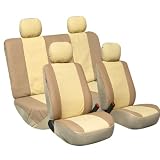 Universal Car Seat Cover Full Set Lether Airbags Ready and Rear Seat Split Pu-002 Tan/beige 114