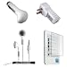 USB Car Charger, USB Wall / Travel Charger, Earphones, and Screen Protector / Guard For Borders Kobo eBook Reader eReader + Includes a Determination Hand Strap