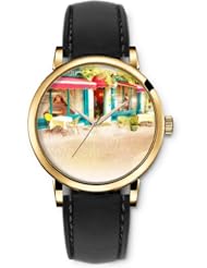SPRAWL Aanalog Fashion Series Gold Ladies Watches of Genuine Black Leather Strap,Unique Wrist Watch for Women Girls Designed with Cafeteria