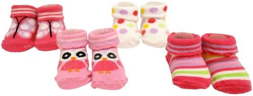 Kidentials Girls 0-12M Print 4pk Booties (0-12M, Assorted)