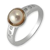 1.65cttw Natural White Round (SI-Clarity GH-Color) Diamonds and Fresh Water Culture Pearl Ring in 14K White Gold.