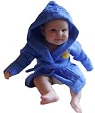 Baby Hooded Bathrobe With Bath Duck Applique, 100% Cotton Terry / FR Treated, Med. Blue