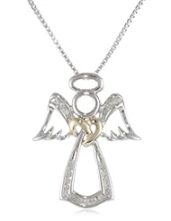 XPY Sterling Silver and 14k Gold Angel White Diamond Pendant Necklace, 18"