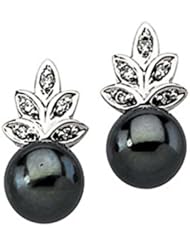 14K White Gold Akoya Cultured Black Pearl and Diamond Earrings -- LIFETIME WARRANTY