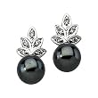 14K White Gold Akoya Cultured Black Pearl and Diamond Earrings