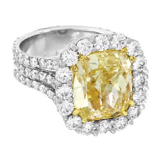 8.38 Ct Fancy Yellow Diamond Ring Set in Platinum