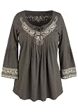 Avenue Plus Size Embroidered Pintuck Peasant Tunic (GREY,22/24)