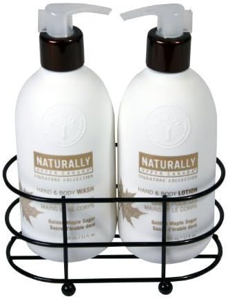 Upper Canada Naturally Signature Collection Wood Caddy with Hand and Body Lotion and Wash, Golden Maple Sugar