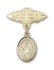 14kt Gold Baby Badge with Miraculous Charm and Badge Pin with Cross