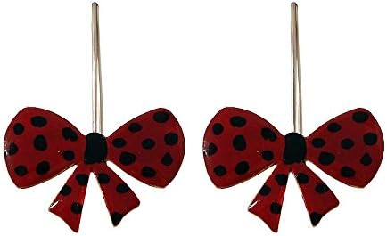 Handmade Red and Black Polka Dot Silver and Bronze Bow Drop Earrings in Enamels Fashion Jewelry by Dialecti Paslidou Jewelry