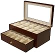 Watch Box for 20 Watches Burlwood Matte Finish XL Extra Large Compartments Soft Cushions Clearance Window