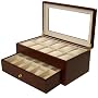Watch Box for 20 Watches Burlwood Matte Finish XL Extra Large Compartments Soft Cushions Clearance Window