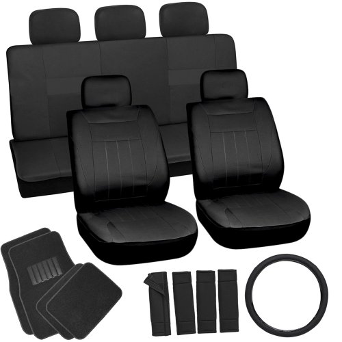 OxGord 21pc Solid Black Flat Cloth Seat Cover 