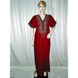 Womens Fashion Bollywood Desiner Red Cotton Caftan Patio Resort Dress Wear Size L Free Shipping