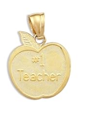 # 1 Teacher Pendant 14k Yellow Gold Apple Charm Present