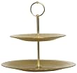 Bottom Painted Glass Fleur De Lis Design Gold Two Tiered Petit Four Plates 10" H