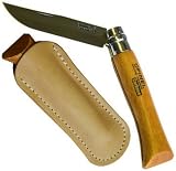#6 Opinel Carbon Steel Folding Knife w/ Beechwood Handle and Leather Sheath
