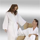 White Waffle Weave Spa Bathrobe W/shawl Collar, 50 Inch Length