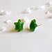 Hand Carved Nephrite Jade Turtle Stud Earrings w/ Wooden Gift Box