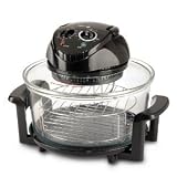 Designer Habitat 12 Litre Premium 1400w Halogen Oven Cooker in Black complete with Extender Ring (to 17 Litre), Lid Holder, Steamer, Frying Pan, Skewers, Low Rack, High Rack, Glove plus FREE starter guide with Recipes