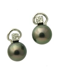 1409 - Diamond 18K Tahitian Black Pearl Earrings Studs