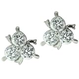 Sterling Silver Three Cz Studded Triangle Cluster Earrings