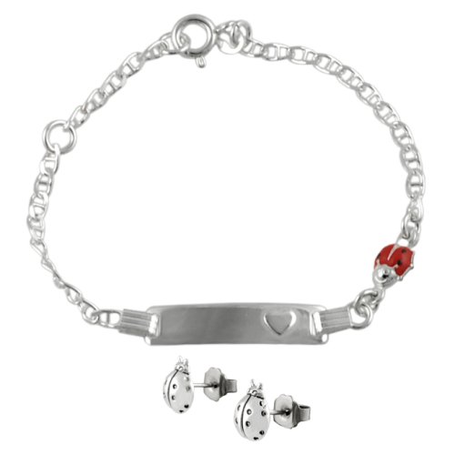 Sterling Silver Lady Bug Kid's Bracelet/Earring Set