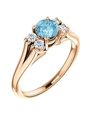 18K Rose Gold 5.00mm Round Cut Aquamarine and Diamond Ring -- LIFETIME WARRANTY