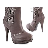 Damen Schuhe, STIEFELETTEN, PLATEAU, 10WAD04, Synthetik in hochwertiger Leder Optik, Braun, Gr 37