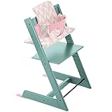 ストッケ トリップトラップ チェアセット チェア:アクアブルー ベビーセット:ソフトピンク クッション:ピンクシェブロン 【3個口】