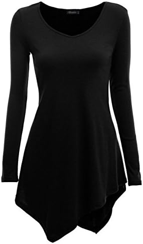 Niceclo Women's Long Sleeve Crewneck Handkerchief Hem Tunic Top Medium Black