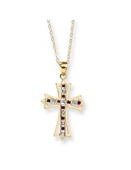 Sterling Silver & Gold-Plated Dia. & Ruby 18in Cross Necklace
