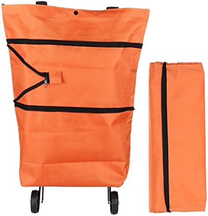 Large Collapsible Wheeled Shopping Bag ✪ OriDecor Reusable and Reinforced Large Capacity Water Proof Wheeled Shopping Bag Grocer Bag (Orange)