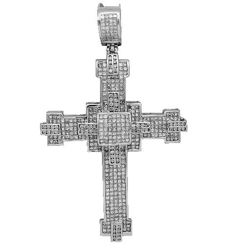 14K White Gold Mens Diamond Cross Pendant 11.00 Ctw