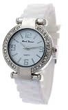MN Women's White Silicone Designer Watch with Baguette Stones Bezel #6777W