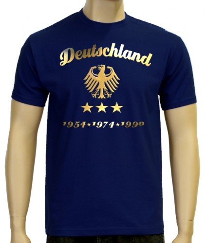 WM 2014 Fußball Deutschland Adler Gold 3 Sterne T-Shirt navy-gold, Gr.L