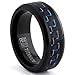 Black Titanium Wedding Band Ring with Black and Blue Carbon Fiber inlay, Comfort fit 8mm, Sizes 6 to 15